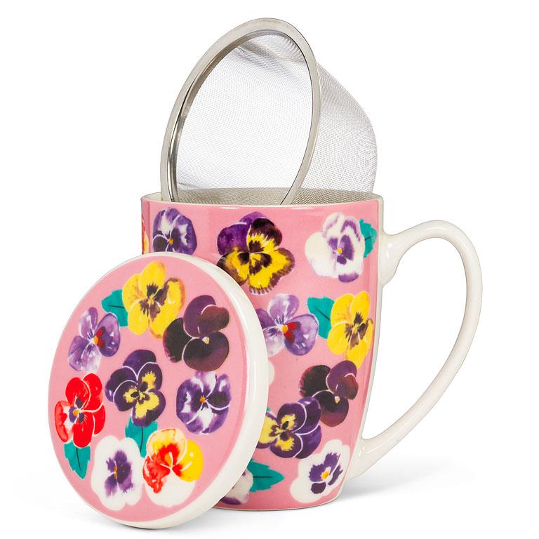 Pansies Covered Mug & Strainer