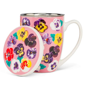 Pansies Covered Mug & Strainer
