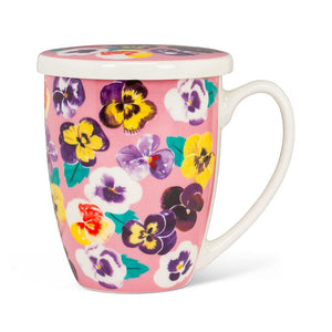Pansies Covered Mug & Strainer